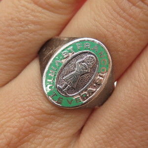 925 Sterling Silver Vintage YDL Enamel St. Francis College Ring Size 9.25